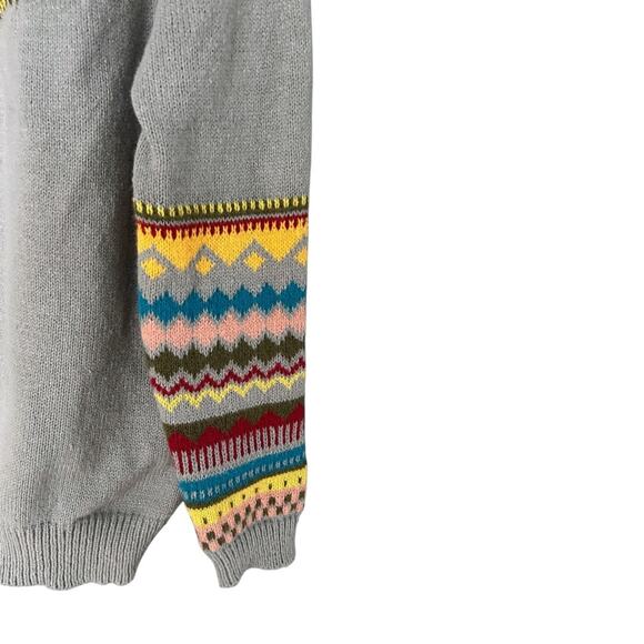 Vintage Fair Isle Knit Sweater Women’s Large Gray Multicolor Nordic Boat Neck - Picture 4 of 5